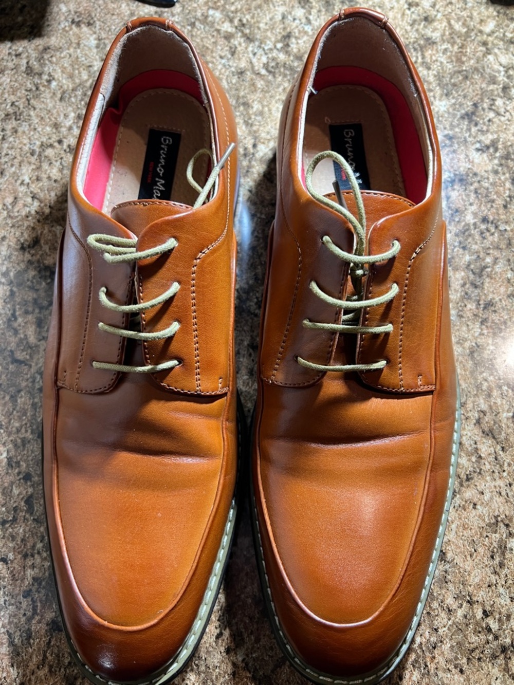 BrunoMarc Cognac Leather Derby Shoes with Olive Laces